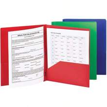 Plastic 2 Pocket Folders With Pockets & Prongs, Red Blue Green 3 Pack | Letter Size, 9-3/4 X 11-1/2 In. Holds 180 Sheets: 80 On The Fastener And 50 Per Pocket. Inside Slot Fits A Business Card. - Multiple Styles - View 5