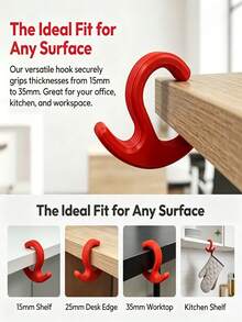 C-Shaped Desk Hook, No Installation Required, Non-Slip Storage Rack, Suitable For Backpacks, Handbags, Headphones And Kitchen Utensils, Fits 15–35mm Thick Desktops - Multicolor - View 6