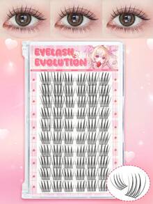 EYELASH EVOLUTION 60pcs Individual False Eyelash Clusters, Cartoon Style Exquisite Eyelash Clusters, C Curl, Natural Cluster Eyelash Extensions, 9-12mm Mixed Length, Suitable For Beginners, Easy To Use, DIY Use, Suitable For Festivals, Parties, Travel And Dates - D - View 2
