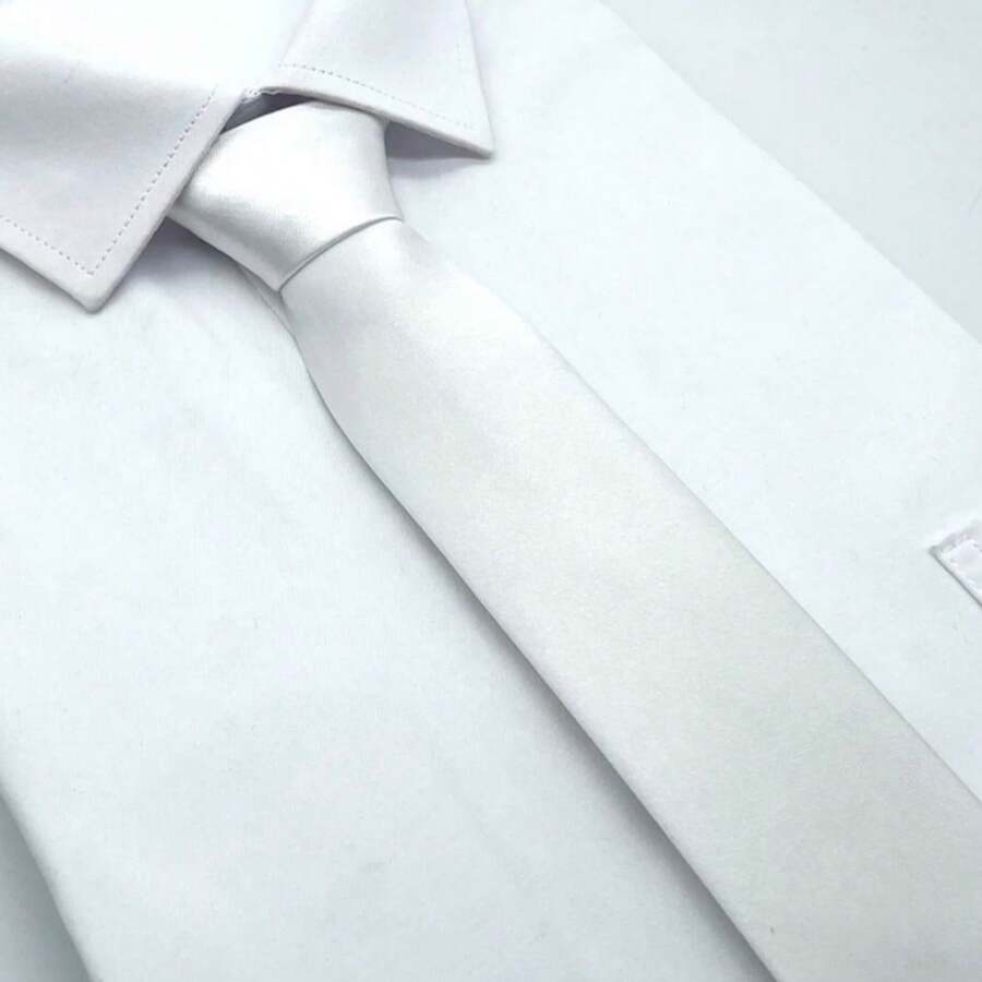 1件 5cm 素色男士細領帶,手工領帶,婚禮與商務領帶 - 白色 - 查看 1