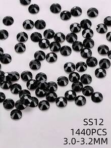 1440pcs/Black Crystal Hot-Melt Flat-Back Rhinestones, Multi-Size Round Crystal Rhinestones, Shiny Adhesive Rhinestones, Suitable For Nail Art, Phone Cases, Shoes, Clothing, Handmade DIY Decoration - Black - View 7