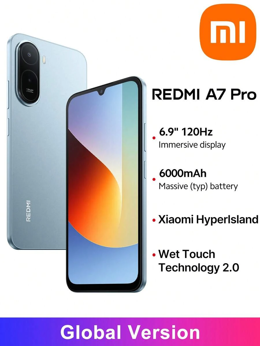 Redmi A7 Pro 智慧型手機全球版,Xiaomi HyperIsland,沉浸式 6.9 吋螢幕 120Hz 高更新率,強大八核處理器,大容量 6000mAh (Typ) 電池,Wet Touch 2.0 觸控技術,Google Gemini,簡約精緻設計 - 藍色 - 查看 1