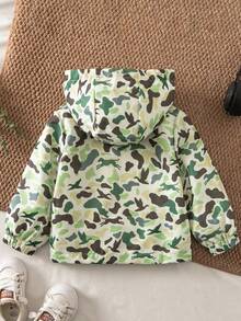 1pc Baby Boy Vintage Casual Sporty Print Long Sleeve Hooded Jacket, Thin For Spring And Autumn - Green - View 2