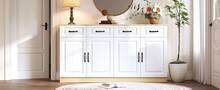 Sideboard, White And Natural Wood With 4 Drawers - 自然白 - 查看 6