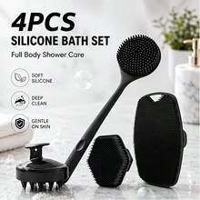 4‑Piece Shower Brush Set, For Back, Face, Body And Scalp Massage. Gentle Exfoliating Long‑Handle Body Brush With Soft Bristles, Effectively Cleans Skin And Removes Dead Skin. Non‑Slip Grip For Deep Cleansing, Shower Brush Set - View 6