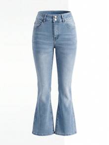 Women's Vintage Elegant High-Waisted Button Slim Fit Washed Skinny Jeans, Casual Sexy Minimalist Versatile Denim Pants - Light Wash - View 10