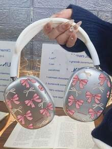 1pc Cartoon Bow Design Protective Case Compatible With Apple Over-Ear Headphones - Pink - View 1