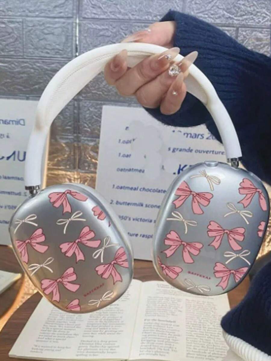 1pc Cartoon Bow Design Protective Case Compatible With Apple Over-Ear Headphones - Pink - View 1