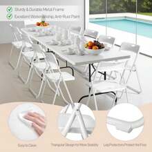 10 PCS Plastic Folding Chair, Lightweight Foldable Chair, White 300LBS Capacity, Reinforced Metal Frame, For Events Office Wedding Party Picnic Kitchen Dining - White - View 5