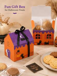 6 Pcs Reusable Halloween Haunted House Shaped Treat Boxes, Cookie & Candy Gift Boxes For Holiday Party & Baking Decor - Multicolor - View 2