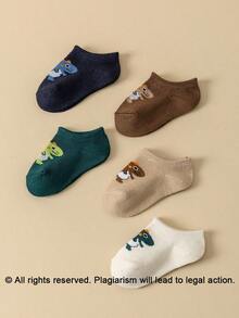 5/10 Pairs Baby Boys Ankle Socks, Dinosaur Pattern, Cute Comfortable Breathable All-Season Low-Cut Short Socks - Multicolor - View 2