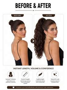 Wavy Drawstring Ponytail Wig, Natural Curly Ponytail, Easy-To-Install Everyday Party/Date Hair Accessory, Halloween - Multicolor - View 5