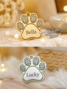 Custom Engraved Pet Name Tags, Personalized Pet Labels, Personalized Dog Collars, Pet Pendants, Cute Cat And Dog Name Tags, Custom Dog Tag Pendants, Personalized Cat And Dog Pet Identification Name Pendants, Custom Decorative, Engraved, Stainless Steel Pet Collar Tags Pendants. - Multicolor - View 2