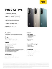 Xiaomi POCO C81 Pro 智慧型手機，Wet Touch Technology 2.0，Google Gemini，時尚極簡設計，6.9 吋沉浸式螢幕 120Hz 高更新率，強大八核心處理器，6000mAh (典型值) 大電池容量 - 金色 - 查看 8