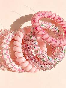30pcs Multi-Color Assorted Macaron Ditsy Floral Spiral Hair Ties, Non-Damaging High Elasticity Hair Bands For Girls, Bagged - Multicolor - View 5