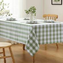 1/6/12pcs - 137*274cm Sage Green & White Plastic Plaid Tablecloth, Decorative Disposable Sage Green Plaid Tablecloth, Rectangular Party Tablecloth, Suitable For Picnic, Farm, Birthday, Wedding - Green Rat Tail - View 5
