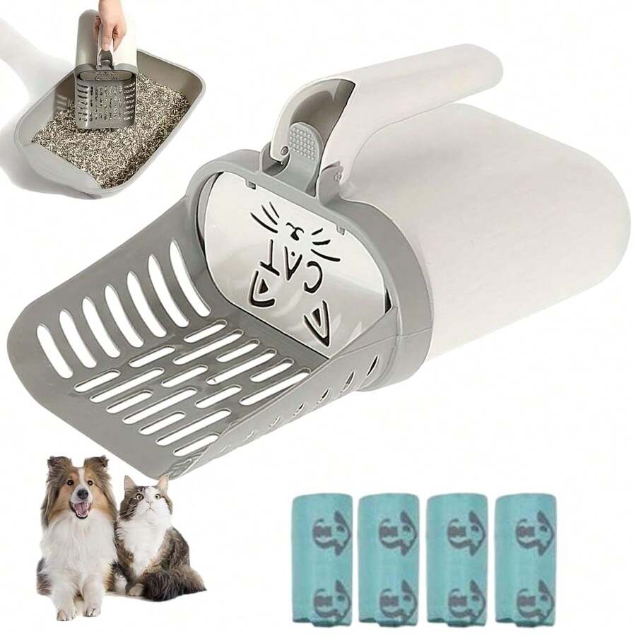 VORNOSI All-In-One Cat Litter Scoop Set, Cat Poop Scooping Tool- For Cat Or Puppy | A Waste Storage Bin And Trash Bag Storage In One, With A Built-In Trash Bag Compartment At The Rear For Easy Operation - View 1