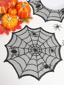 2pcs Black Lace Spider Web Placemats, Halloween Party Table Decor, Happy Halloween Decoration, Ghost Festival Decor, Table Centerpiece, Spooky Tableware, Spider Web Pattern Decor, Home Kitchen Dining Room Decoration - Black - View 13