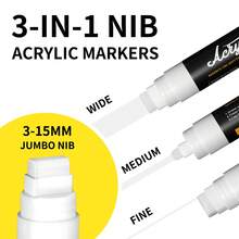 15mm Large Head 3-In-1 Pen Tip Marker Pen, Black / White Set Removable, Washable Car Window Marker Pen, Suitable For Blackboard, Glass, Small Bar, Car, Menu Board, Marking - Sets - View 4
