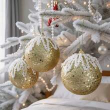 3 Pcs Christmas Ball Ornaments Set For Tree Sequin Decor Hanging Decor - Gold - View 5