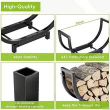 Curved Firewood Rack – Heavy Duty Log Holder, Elevated Fireplace Wood Storage, Sturdy Iron Stand For Fire Pit, Bonfire & Outdoor - Black - View 6
