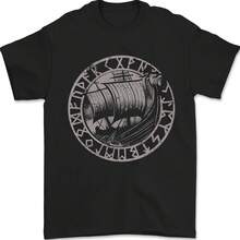 Viking Shipping With Nordic Text Men's T-Shirt 100% Cotton- - Style - View 1