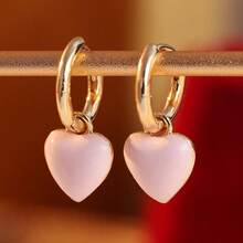 YOYO Pink Heart-Shaped Oil Drop Pendant, First Choice For Daily Commute, Date And Gift Earrings - Gold - View 8