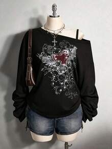 2026 Summer Collection,Retro Gothic Plus Tee: Distressed Skull & Rose, Y2K Punk Style, Sizes S-7XL, Ships 24H - Black 4 - View 10
