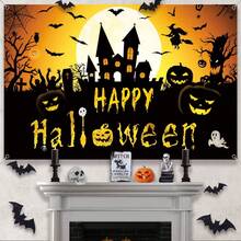 1Pc Halloween Banner Blood Print Horror Pumpkin Castle Bat Zombie Skeleton Pattern Happy Halloween Theme Party Decoration Indoor And Outdoor Decoration Photography Background Wall Art Halloween Home Decoration - V0155 - View 7