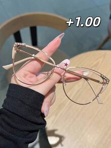 1PC Women's New High Definition Rhinestone Cat Eye Reading Glasses, Versatile Casual Daily Use For Computer, Reading, Gaming, Available In 100, 150, 200, 250, 300, 350, 400 Degrees - Transparent - View 19