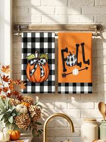2/4/48pcs, Kitchen Dish Towels, Pumpkin Plaid Decor, Cute Absorbent, Suitable For Home Use, Thanksgiving Atmosphere, Autumn Theme, Multi-Purpose, High Absorbency Kitchen Towels - Multicolor - View 3