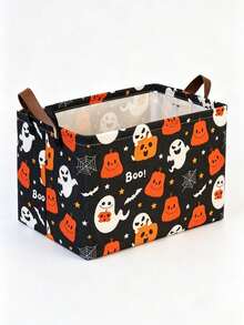 Halloween Style, Rectangular Pumpkin Bat Print, Dual Handle Storage Organizer Bin For Toys Blankets Books, Home Party Living Room Autumn Season. - Multicolor - View 11
