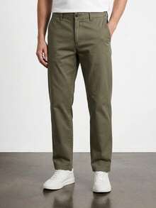 Men's Basic Stylish Chino Linen Trousers Pants - Khaki - View 1