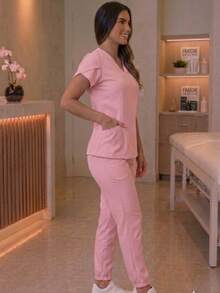 Pijama Feminino scrub tulipa - Rosa Bebê - Visão 4