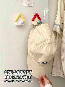 5pcs/1pc Cute House Shaped No-Drill Strong Adhesive Hooks, Decorative Practical Storage Hooks, Suitable For Bedroom Bathroom Kitchen Entryway Home Miscellaneous Storage Decoration, Room Decoration, Autumn Home Decor - Multicolor - View 6