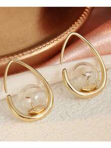 Gmzalx Fresh Literary Style Women's Water Drop Ear Hooks, Dandelion Dried Flower Glass Ball, Multi-Functional Daily Commute Picnic Date Minimalist Earrings - Gold - View 6