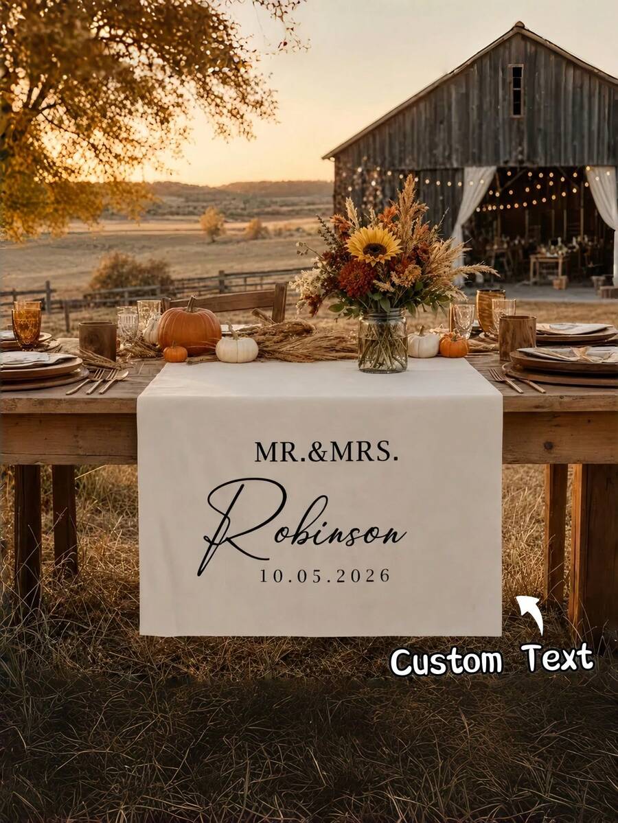 1 pieza Camino de mesa de boda personalizado, texto personalizable, adecuado para recepciones de boda elegantes y ocasiones especiales - Multicolor - Ver 1