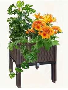 Freely Combinable Elevated Raised Garden Bed With Legs - Modular Outdoor Planter Box Suitable For Flowers, Vegetables & Herbs, Lightweight Durable Woven Black Plastic Growing Container, Thick Rectangular Bed For Balcony,, Small Gardens - 2 Units - View 2
