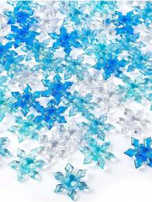 100pcs Winter Acrylic Snowflake Vase Fillers 3D Blue Translucent | Christmas Pendant Beads, DIY Vase Filler Crafts, Christmas Party Tabletop Scatter Decor, Party Wedding Craft Decoration - 100 Pcs - View 2
