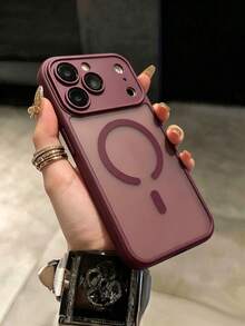1件裝奢華極簡商務磨砂亮面親膚梅櫻磁吸手機殼，適用 Apple 18 Pro Max 17 AIR 16 15 14 13 12 11 Pro Max Plus，軟 TPU 背蓋 - 梅子色 - 查看 3