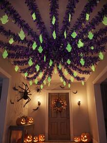 6pcs Halloween Ribbon Sequin Garland Glitter Strip, Purple Ghost DIY Halloween Wreath Door Hanging Decoration, Indoor Outdoor Yard Halloween Decor, Halloween Metallic Sequin Tassel, Halloween Decoration - M - View 3