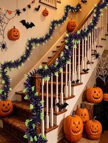 6pcs Halloween Ribbon Sequin Garland Glitter Strip, Purple Ghost DIY Halloween Wreath Door Hanging Decoration, Indoor Outdoor Yard Halloween Decor, Halloween Metallic Sequin Tassel, Halloween Decoration - M - View 10