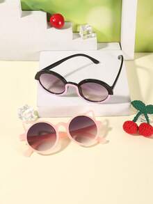 1set 2PCS Kids 3-8Y Mixed Style Round Frames Glitter & Cat‑Ear Outline Comfortable PC Kid‑Core Fashion Glasses For All‑Season Travel Use - Multicolor - View 9