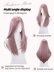 alicegarden 26 Inch Front Lace Wig, Natural Straight Hair, Stunning Rusty Rose Color, Middle Part Design, Suitable For Women's Daily, Party, Cosplay Use, Natural And Durable Wig Gift, Halloween - Rusty Rose - View 4