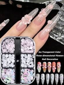 Ice-Clear Mixed Color Resin Petal Nail Art Decor, 3D Gradient Cherry Blossom Resin Petals, Y2K Minimalist Versatile Accessories, Suitable For DIY Nail Design - Multicolor - View 3