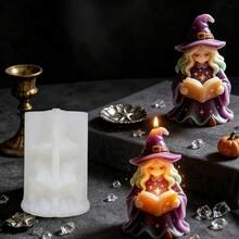 Chibi Magic Witch Reading Style Silicone Mold, Cute Magic Witch Shaped Aromatherapy Candle Mold, Suitable For Handmade Soap/Candle/Clay/Resin Plaster Crafts DIY, Gothic Magic Theme Home Decor Craft Supplies, Halloween Party Gift - A - View 6