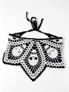 1pc Handmade Crochet Halloween Theme Headscarf, Fun Ghost & Eye Pattern, Tie-Up Triangle Hair Bandana, Party/Daily Versatile Hair Accessory - A - View 10