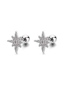 SYMFNY 925 Sterling Silver Octagonal Star Stud Earrings, Unique Accessory, Suitable For Party, Daily Wear And Commute, Women's Jewelry - Silver - View 2