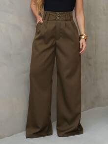YING ZI Stone Mode Tailored Wide-Leg Trousers - 亮軍綠 - 查看 1