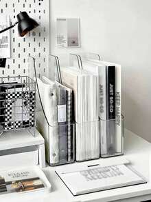 1/2pcs Transparent Acrylic Bookshelf, Clear File Folder, Desktop File Organizer - Multi-Functional Office Supplies Storage Rack, Vertical Bookshelf And Stationery Holder, Desktop File And Folder Stand, Space-Saving Bookshelf, Suitable For Home And School, Student Back To School Supplies, A4 Paper File Folder. - Transparent - View 8